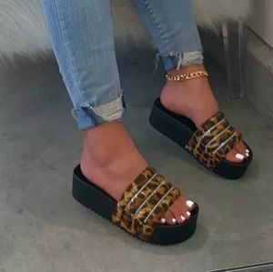 Women Wedge Heels Leopard Grain Diamond Sandals